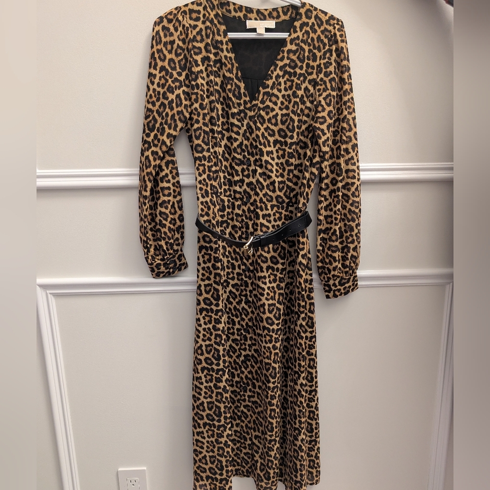 EUC Michael Kors Animal Print Long Sleeve Dress - Picture 2 of 6